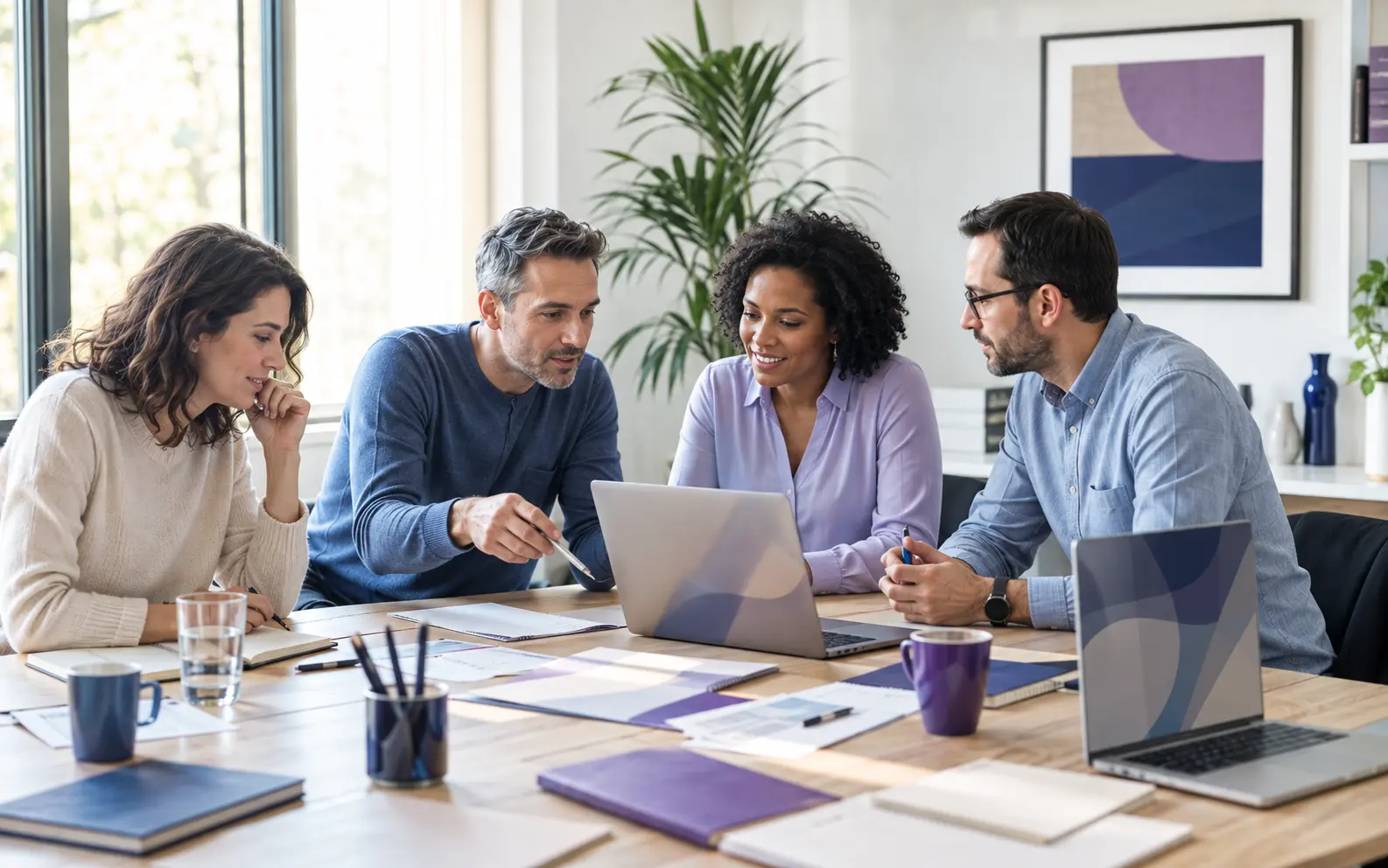 Équipe d’une société de formation préparant son catalogue et ses programmes